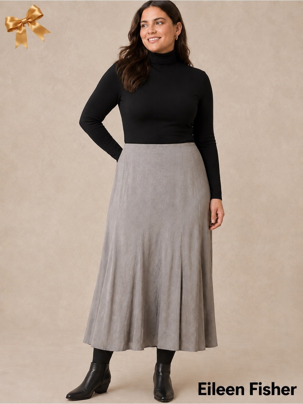 Eileen Fisher 100% Silk A-line Skirt Taupe Size Large